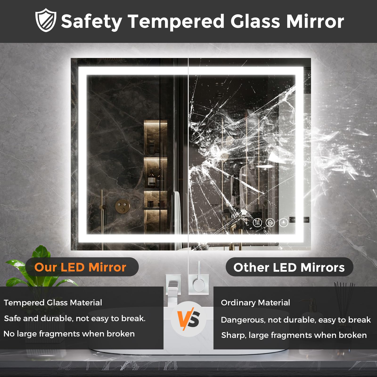 Koonmi closeup tempered glass showing clear, shatter-proof reflection