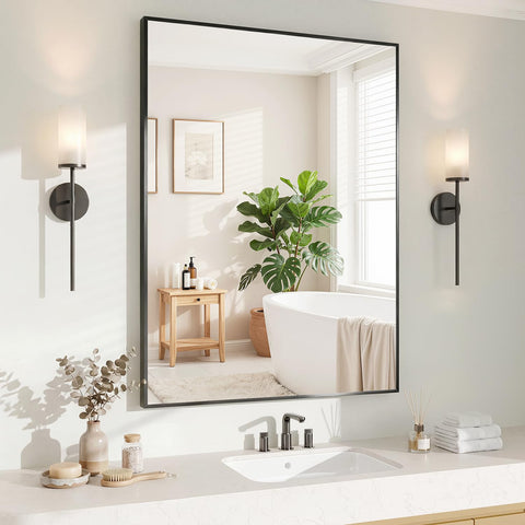Koonmi front view mirror showing sleek black frame and clean reflection for modern decor