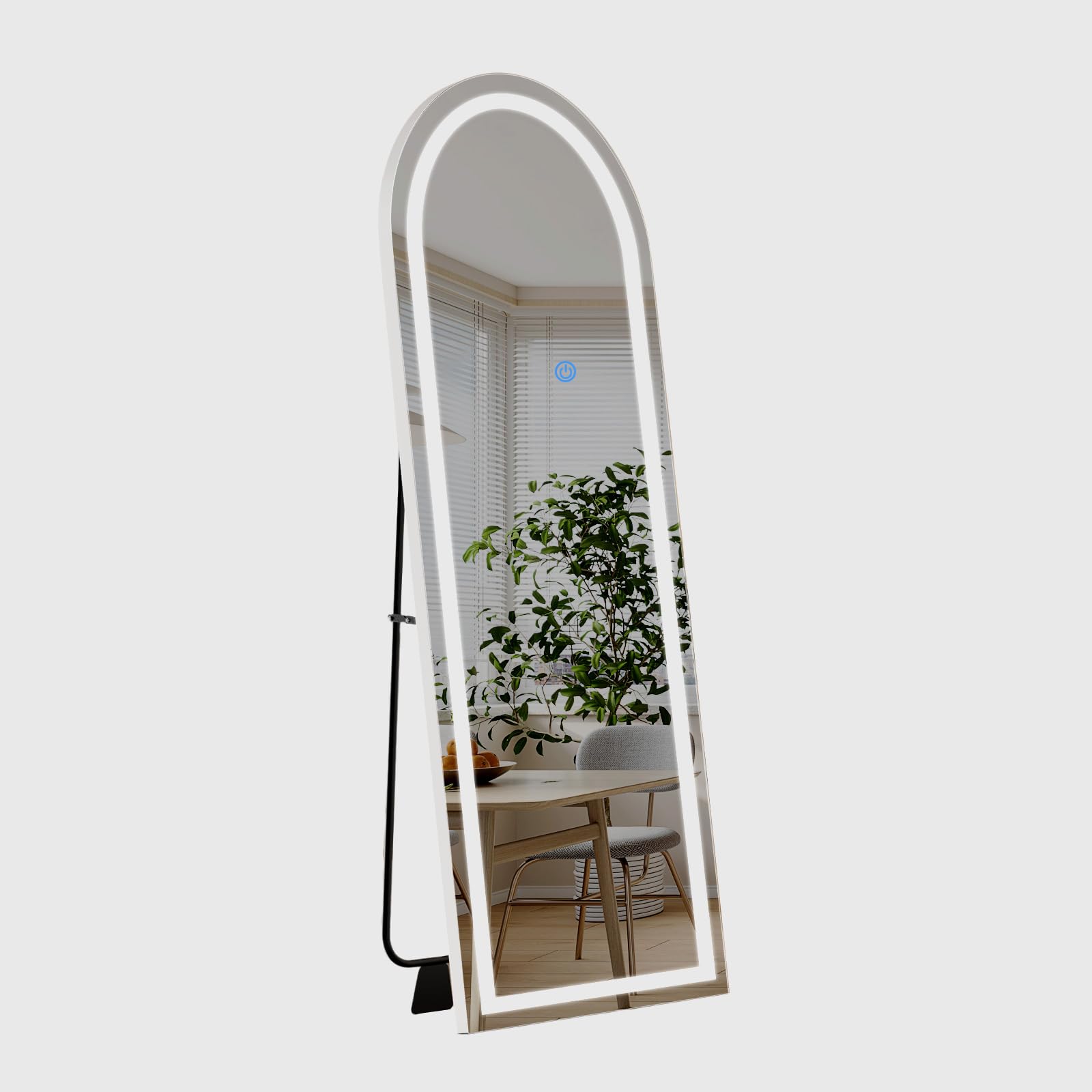 Koonmi front view of full-length mirror with even LED lighting for clear reflection