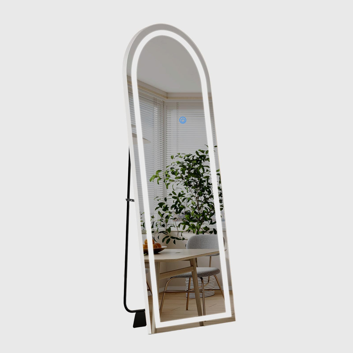 Koonmi front view of full-length mirror with even LED lighting for clear reflection