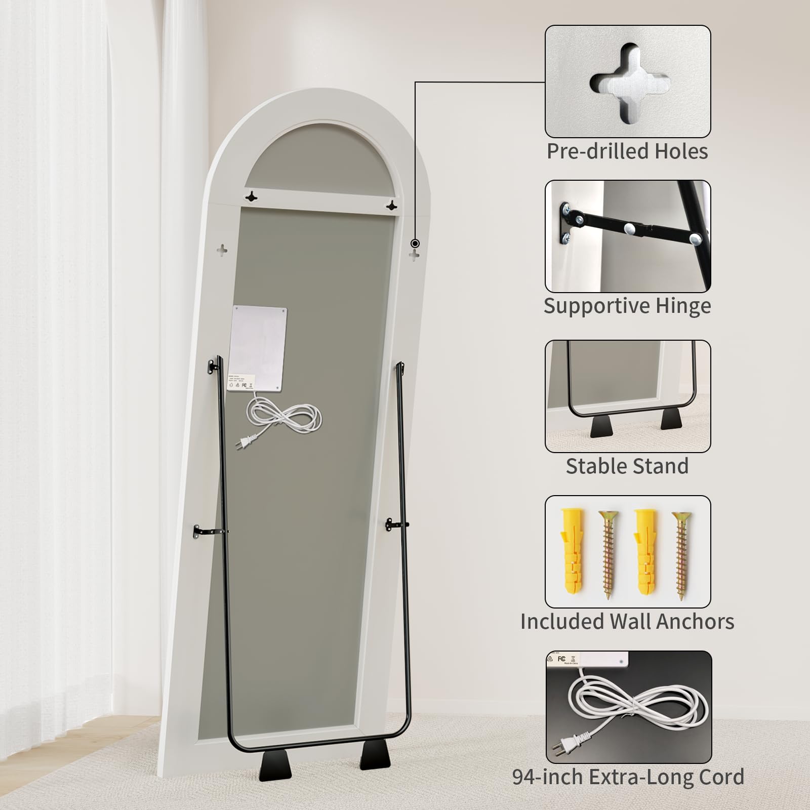 Koonmi mirror in bedroom lifestyle showing stylish, space-saving lighting benefit