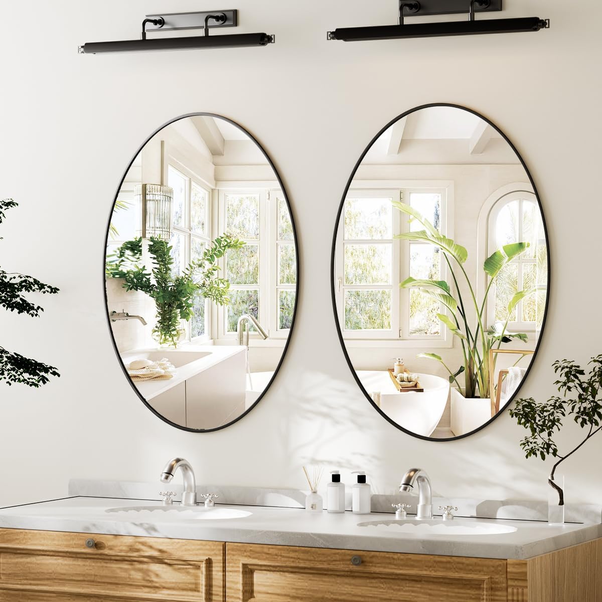 Koonmi mirror mounted in a bathroom showing modern style and practical use