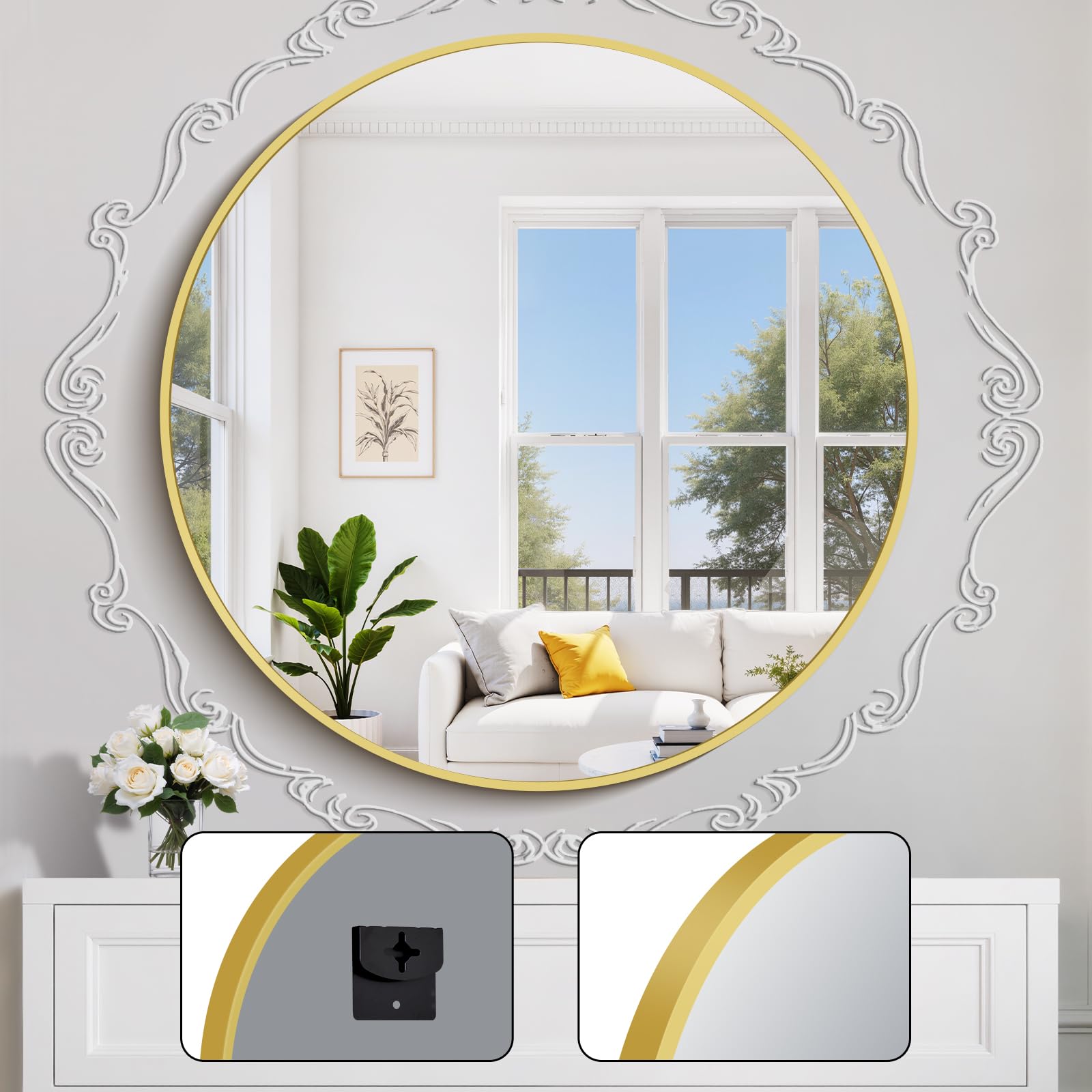 Koonmi mirror in bathroom lifestyle demonstrating moisture-safe styling and visual impact