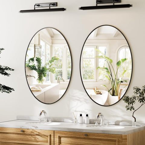 Koonmi mirror mounted in a bathroom showing modern style and practical use