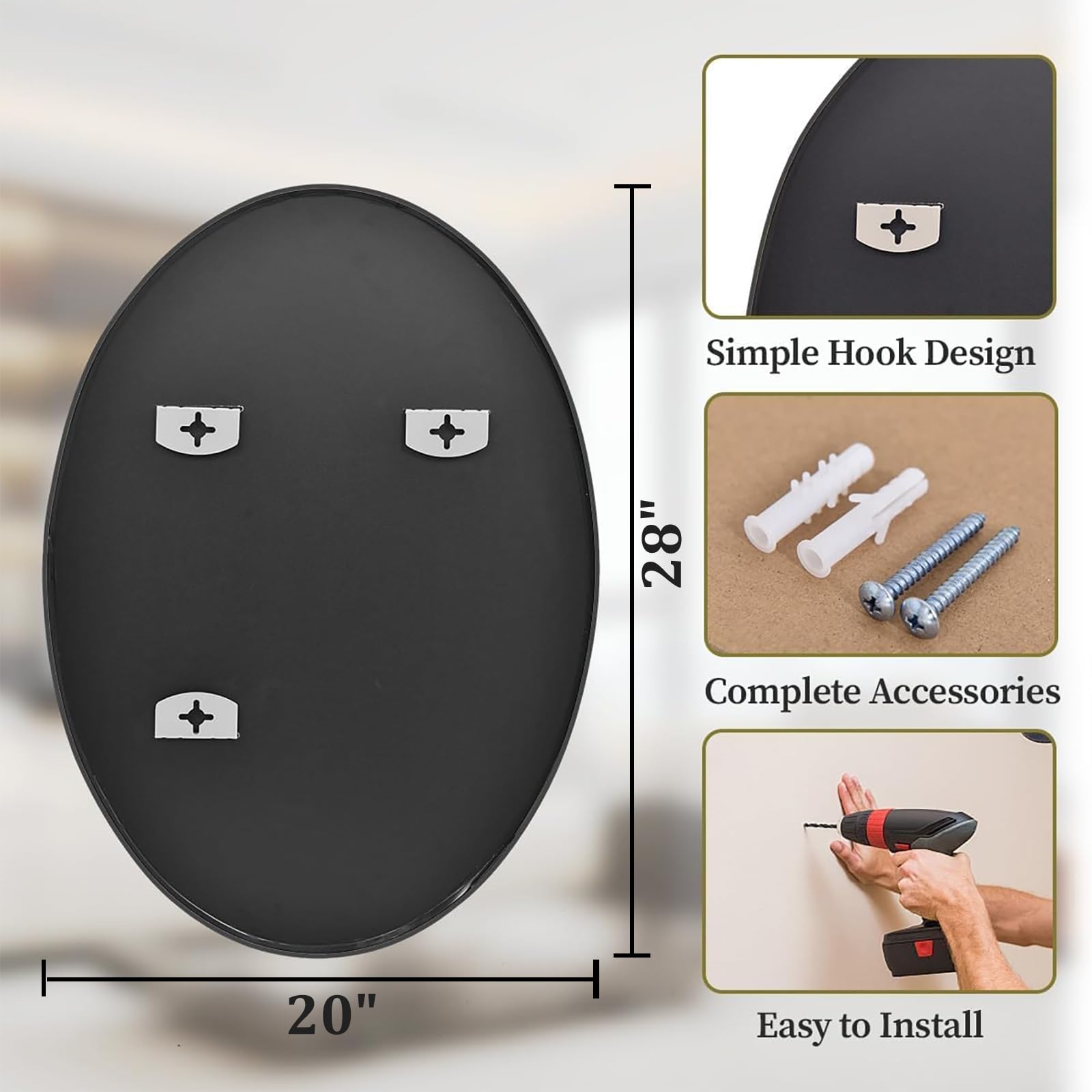 Koonmi mirror beside common objects for 20x28 size and scale reference