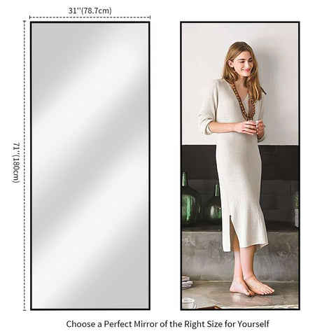 Koonmi mirror size comparison next to door showing scale benefit: full-length coverage