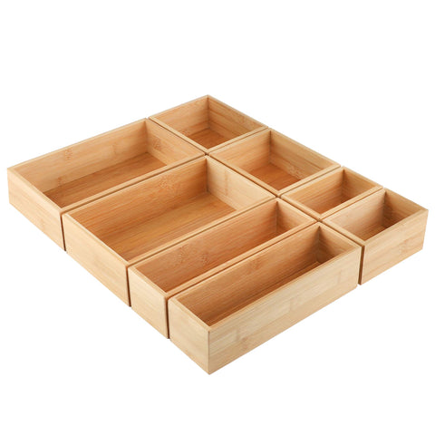 Kootek front view of bamboo organizer set showing neat storage benefit