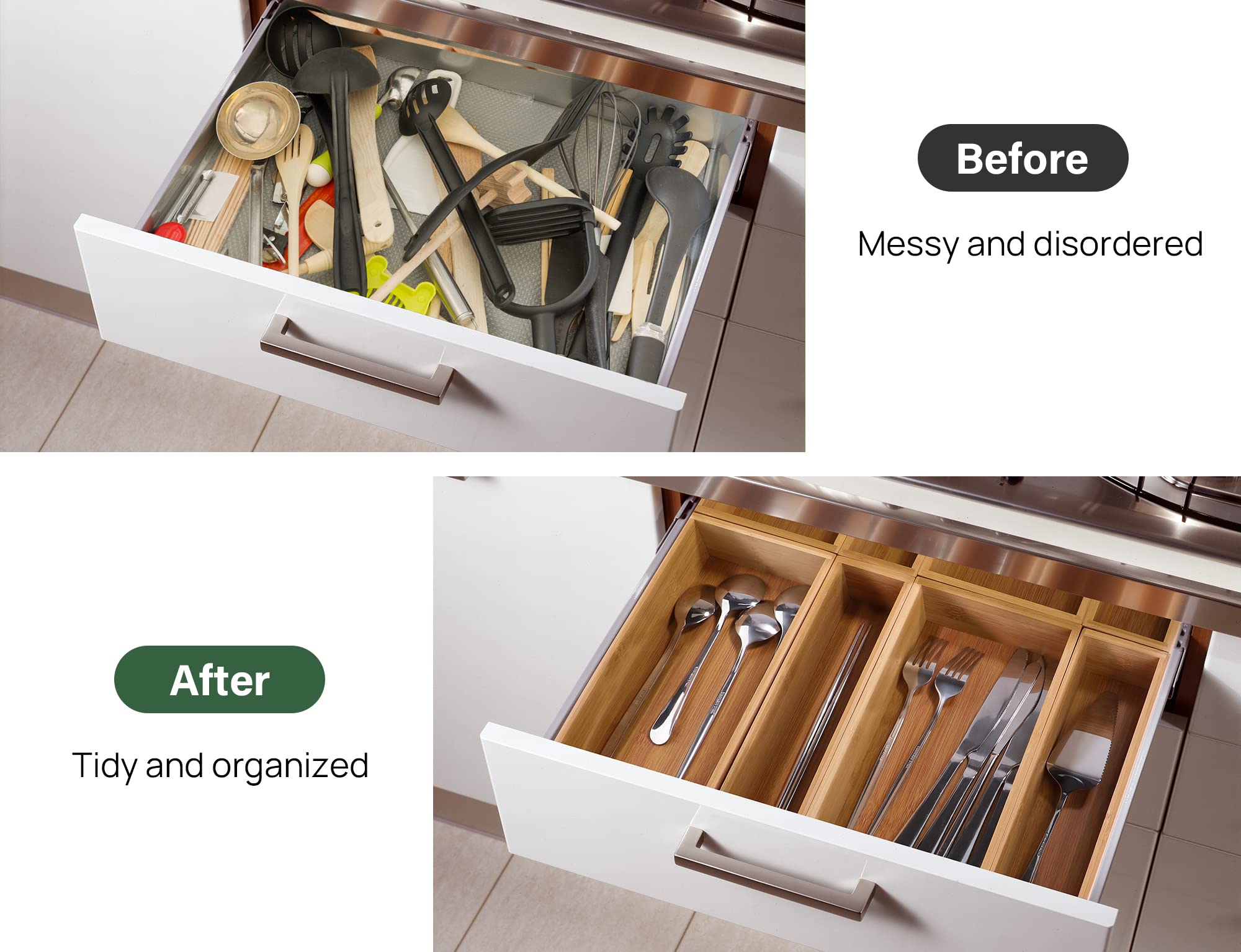 Kootek in use with flatware organized for quick meal prep