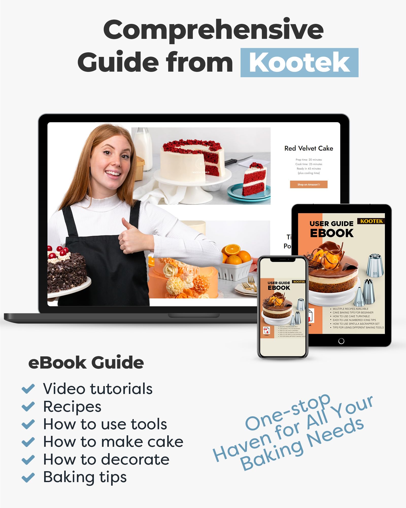Kootek lifestyle baking scene with tools in use showcasing faster cake workflow
