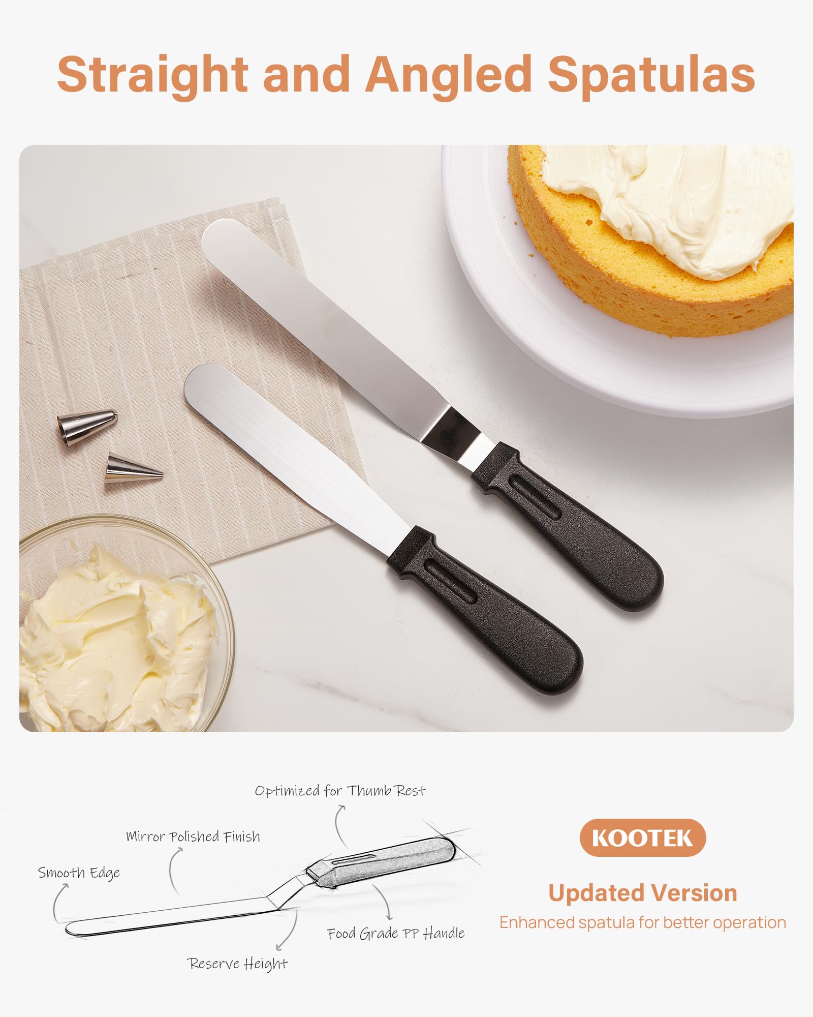 Kootek reusable and disposable pastry bags highlighting easy cleaning and grip