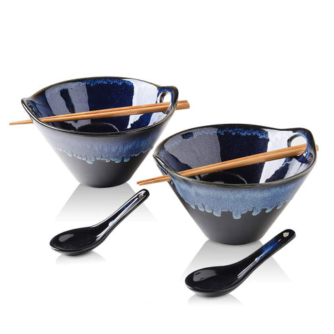 KOOV Blue Galaxy front view showing bowl set and utensils, enhancing table appeal