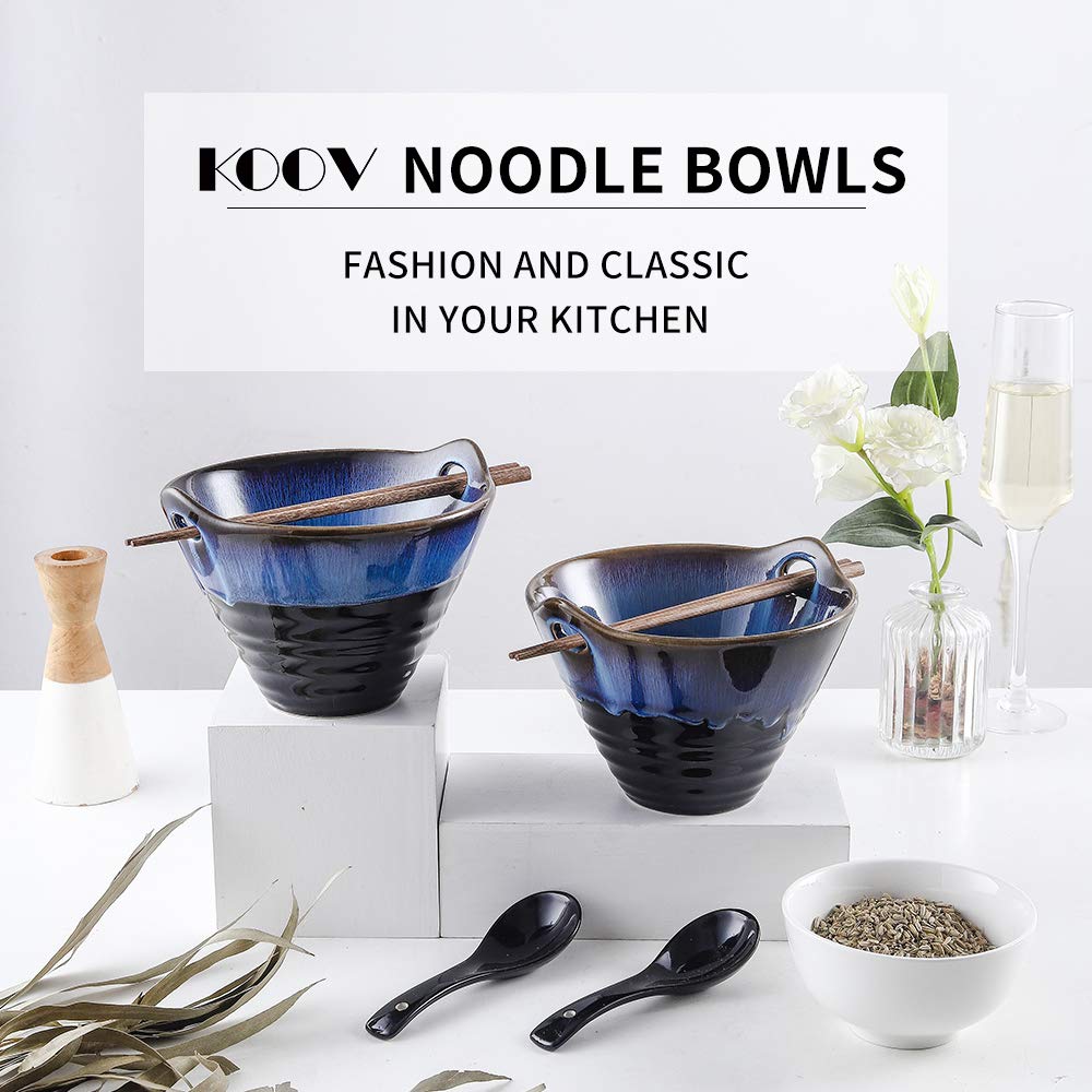 KOOV bowl filled with ramen from top view, showcasing generous 26-ounce capacity