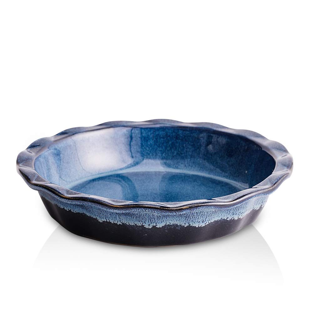 KOOV front view nebula blue pie plate showing elegant finish and presentation benefit