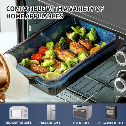 KOOV Nebula Blue dishes in oven demonstrating high-temperature oven safety