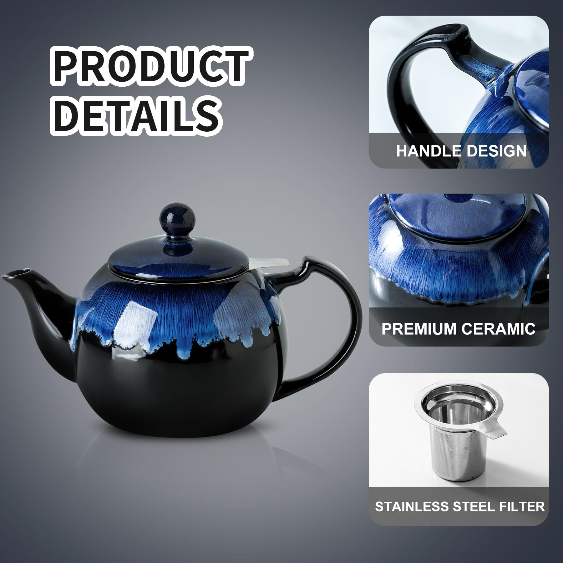 KOOV teapot stainless-steel infuser closeup illustrating easy loose-leaf brewing