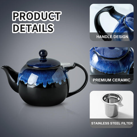 KOOV teapot stainless-steel infuser closeup illustrating easy loose-leaf brewing