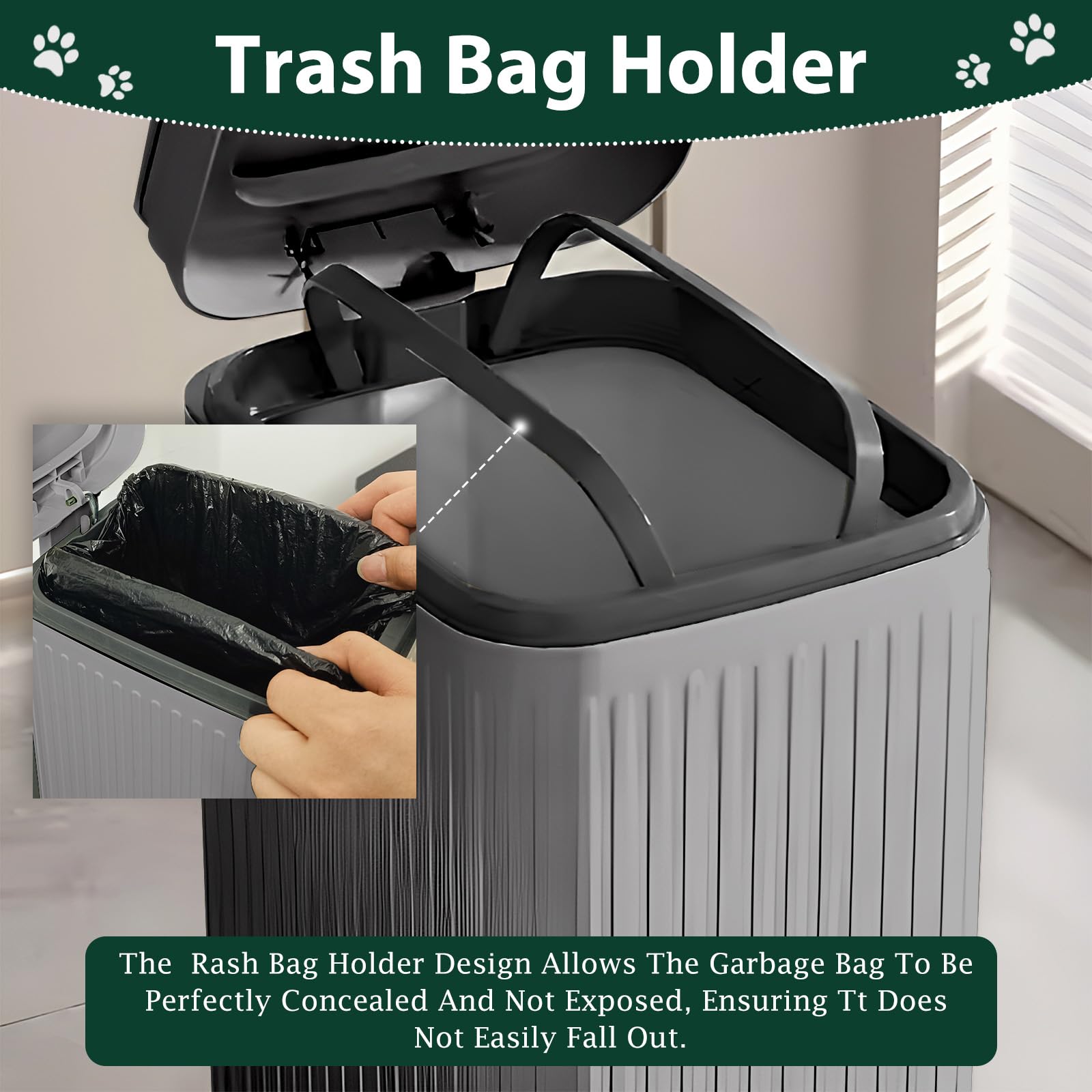Kopuncare bag holder detail illustrating secure liner retention to prevent slipping