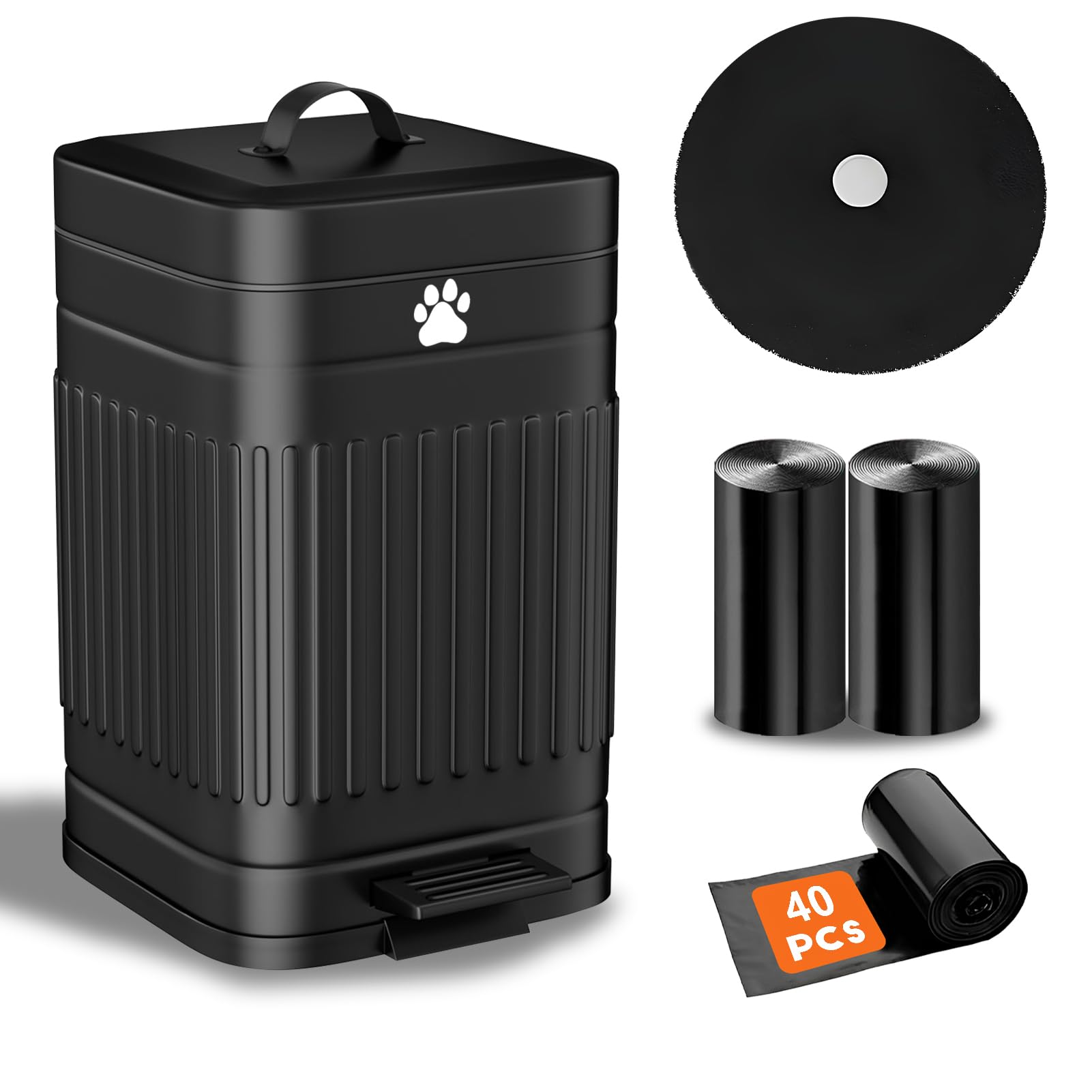 Kopuncare front view black dog poop trash can shows compact hygienic design