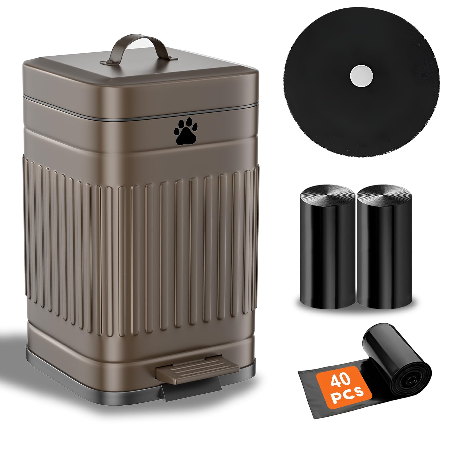 Kopuncare front view showing compact brown can and sealed lid for odor control