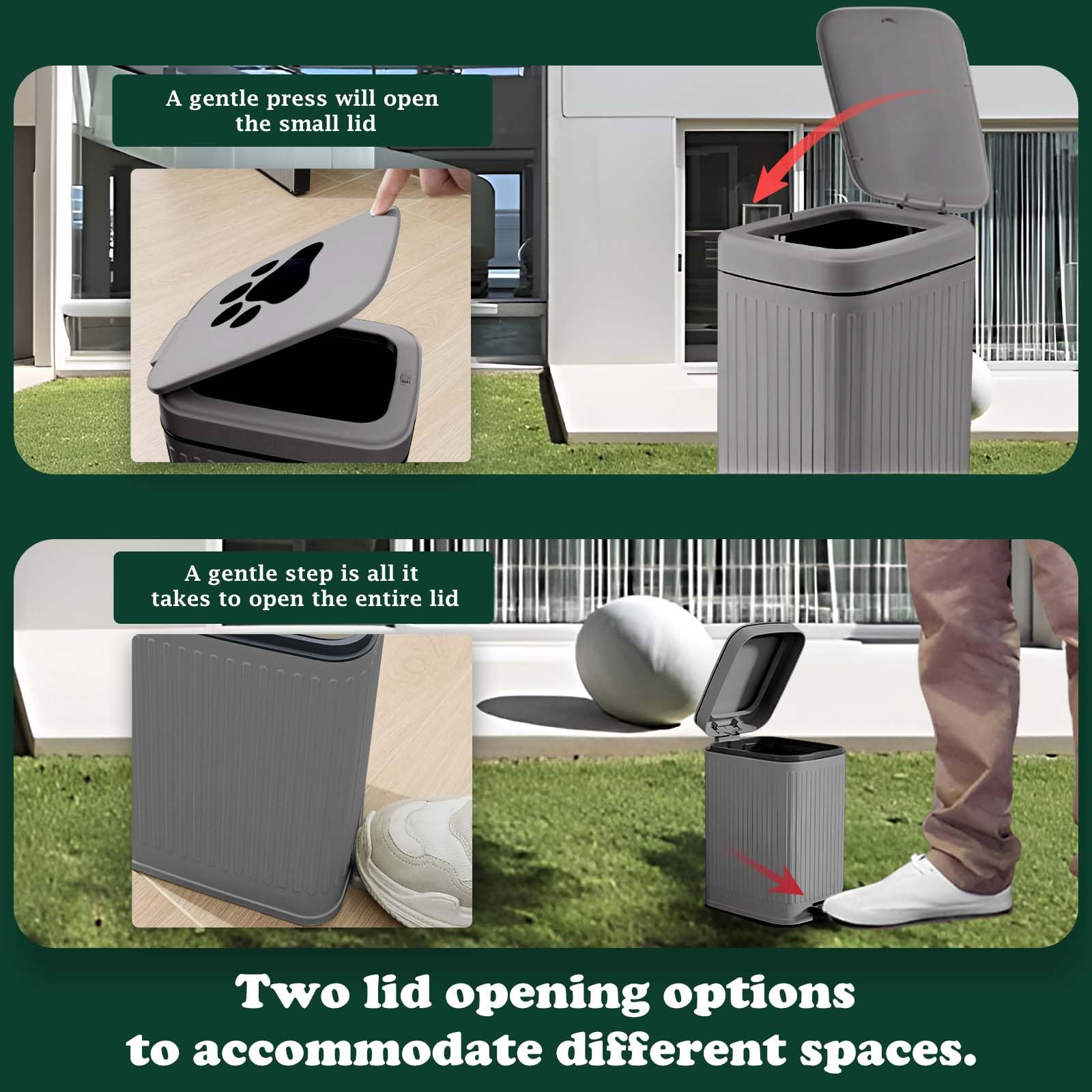 Kopuncare trash can in garden setting demonstrating weather resistance and convenience