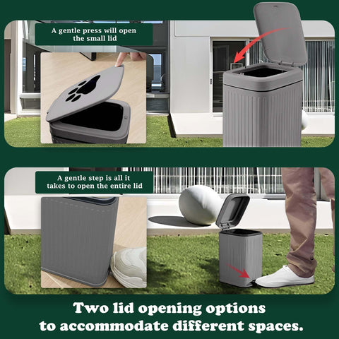 Kopuncare trash can in garden setting demonstrating weather resistance and convenience