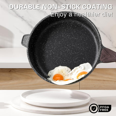 Kordisen nonstick texture close-up highlighting PFOA-free granite coating for easy release