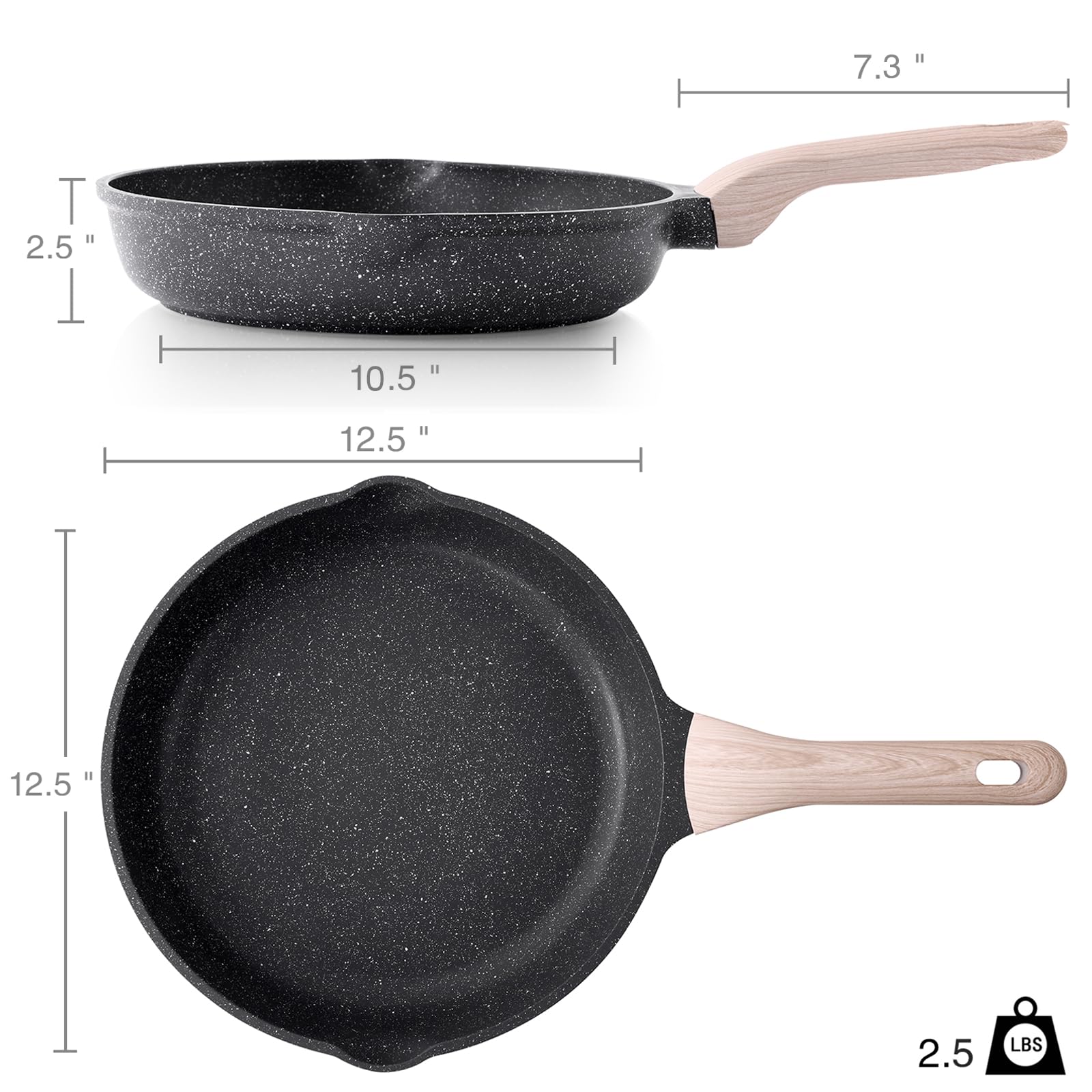 Kordisen 12.5-inch pan next to a dinner plate showing generous cooking surface