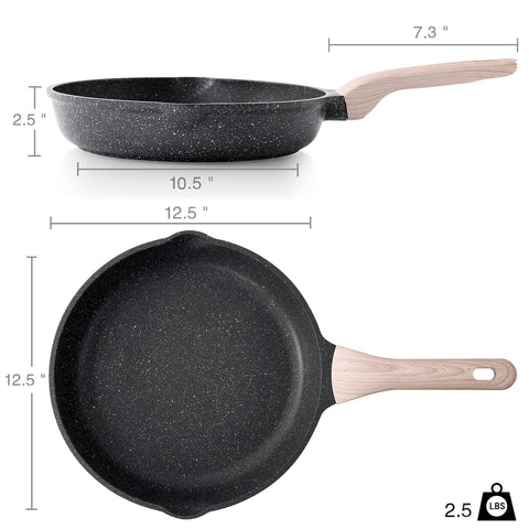 Kordisen 12.5-inch pan next to a dinner plate showing generous cooking surface