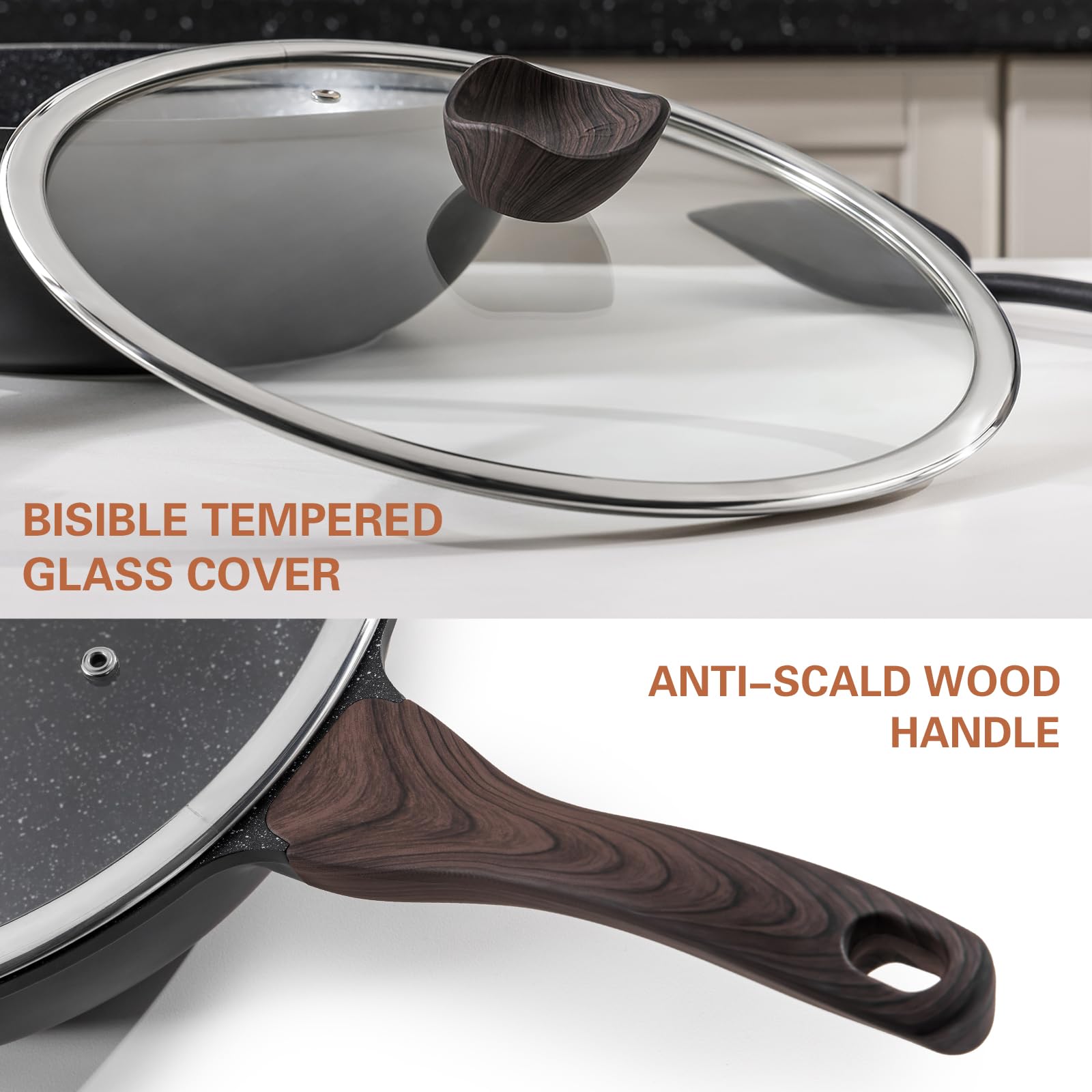 Kordisen wok size comparison with wooden spoon, shows family-ready capacity