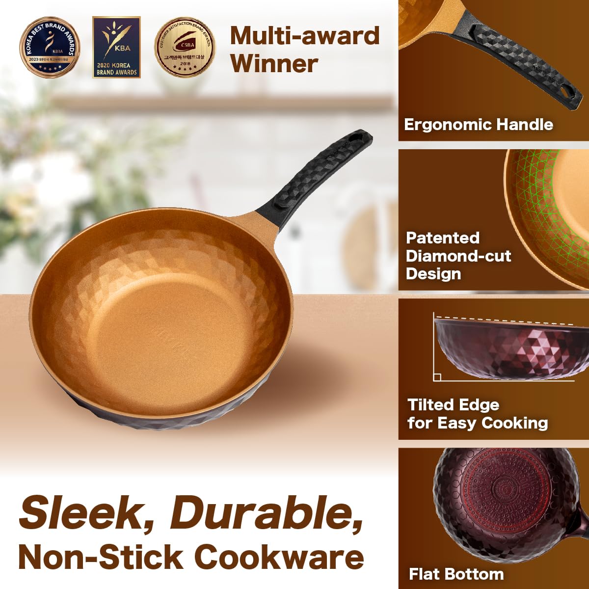KOREA KING Diamond X close-up of titanium nonstick coating texture for easy oil-free cooking