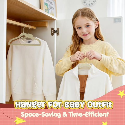 Korpai hangers arranged in a nursery closet creating a stylish, space-saving display
