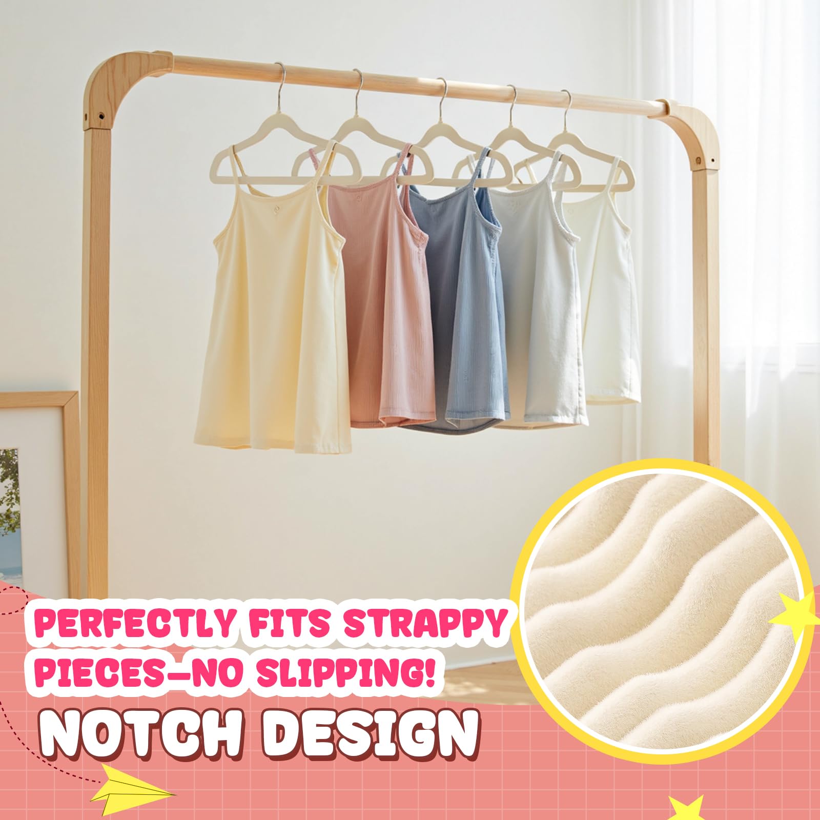 Korpai hangers beside a ruler showing 11-inch profile for perfect baby fit