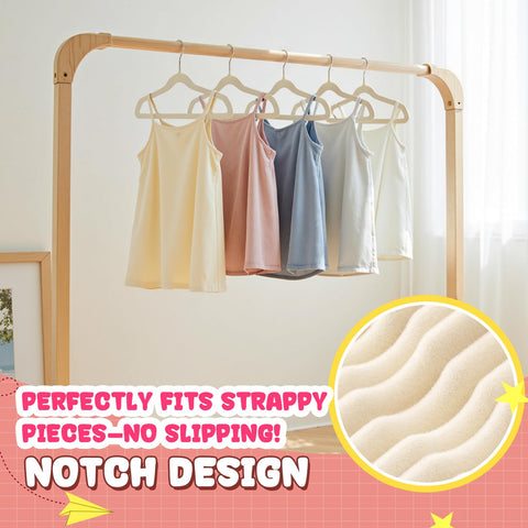 Korpai hangers beside a ruler showing 11-inch profile for perfect baby fit