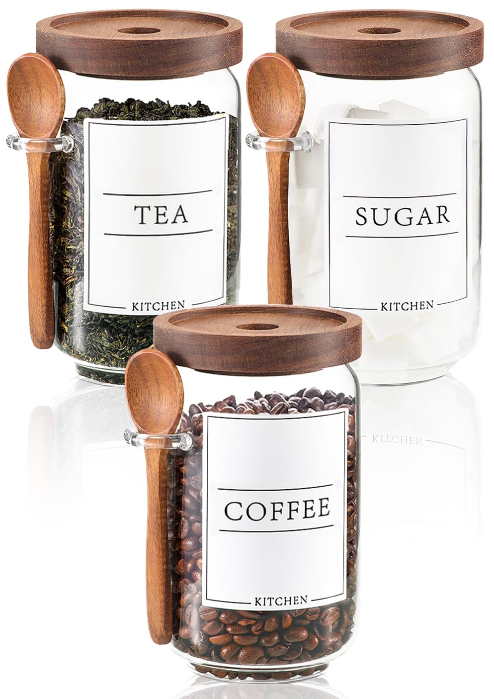 KOSKIMER front view of three glass jars showing tidy counter storage and visibility