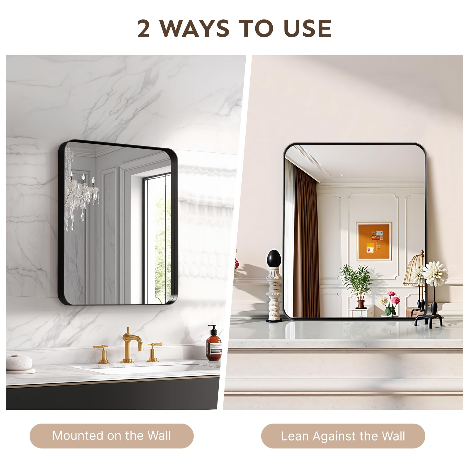 Kosmonia mounted vertically above vanity demonstrates easy installation and practical use