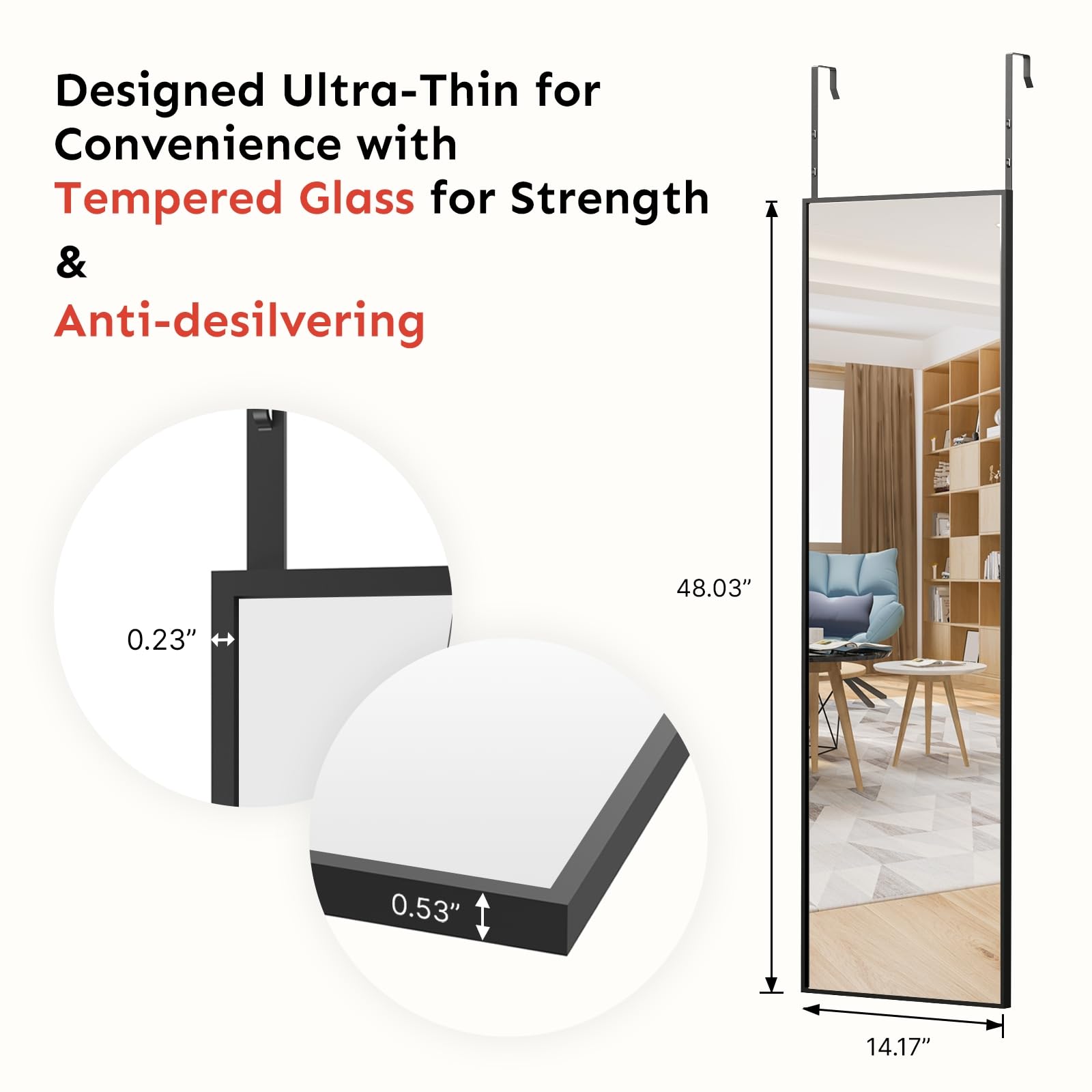 Kosmonia beside a standard door showing scale and full-body viewing benefit