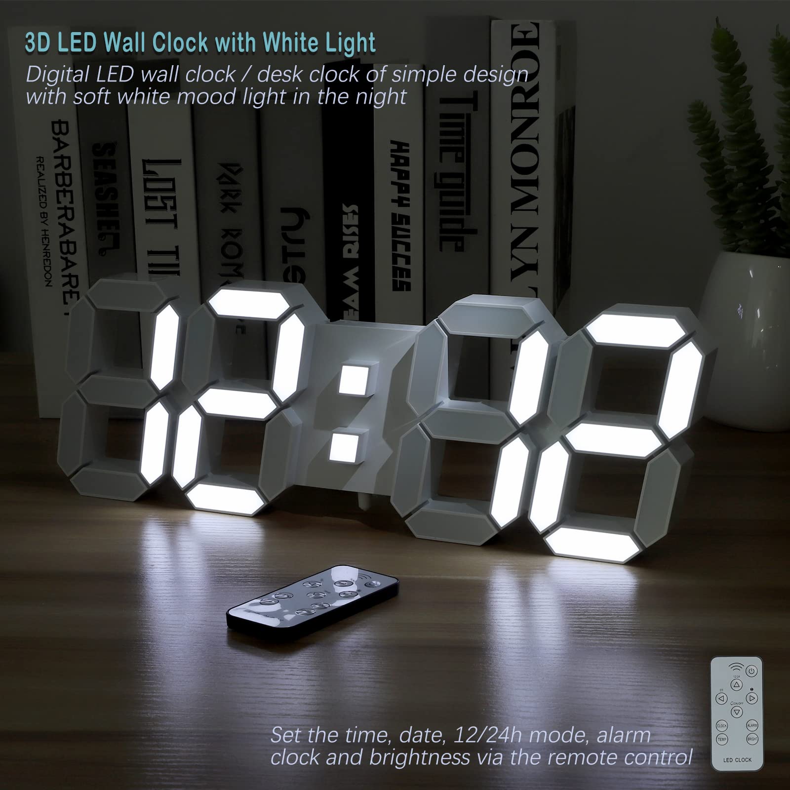 KOSUMOSU remote control image explaining quick brightness and alarm setup