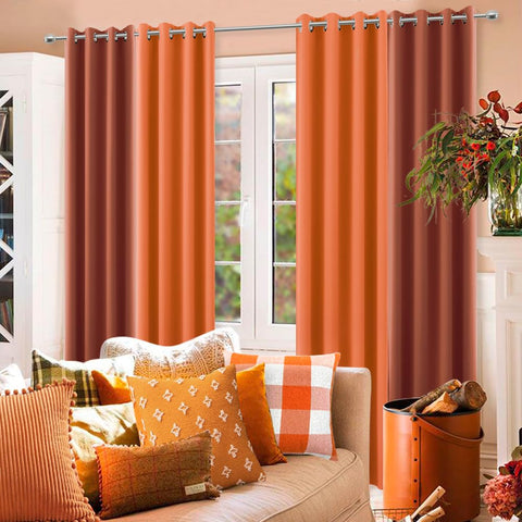 KOUFALL styled living room with curtains adding autumn color and cozy feel