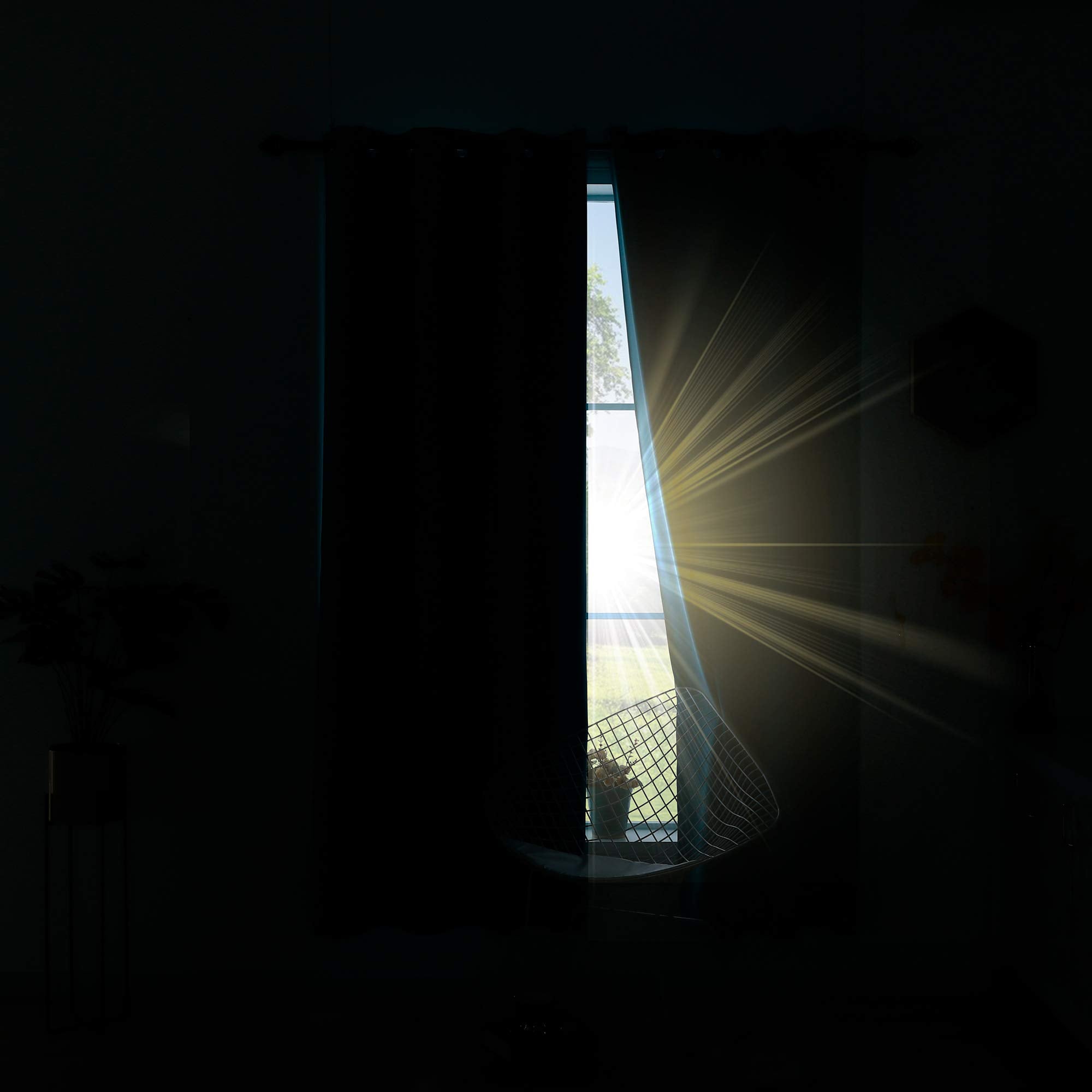 KOUFALL curtains on window with furniture scale showing 84 inch length fit