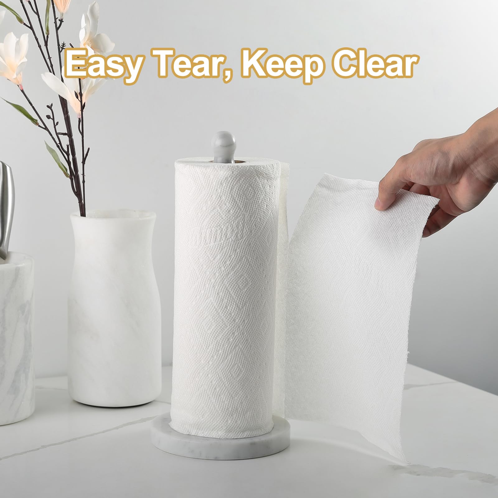 Koville paper towel holder in kitchen lifestyle adds refined countertop decor