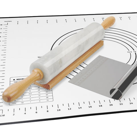 Koville rolling pin front view showing polished marble and ergonomic shape, adds elegance