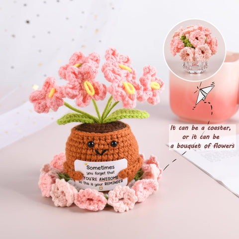 Kovtesiu pink gradient mug with crochet coaster for daily comfort and charm