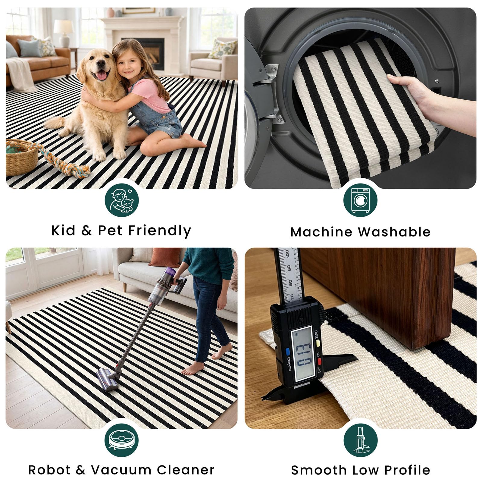 KOZYFLY folded rug ready for machine wash emphasizing easy-care benefit