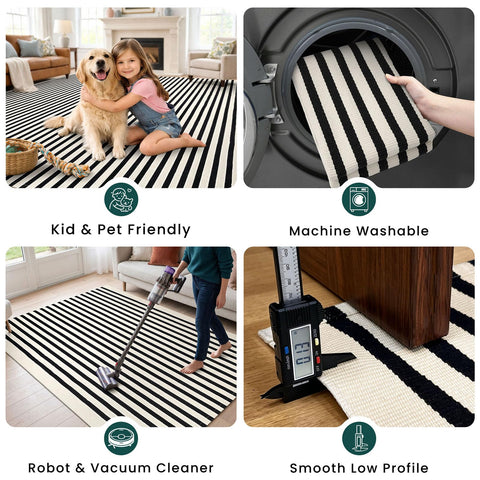 KOZYFLY folded rug ready for machine wash emphasizing easy-care benefit