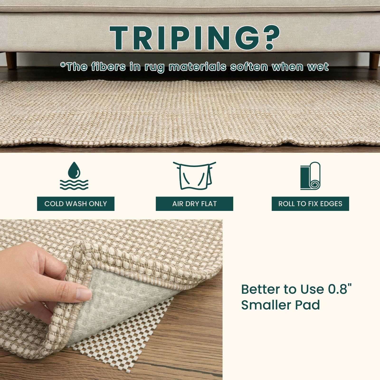 KOZYFLY folded rug in shipping packaging showing crease information benefit