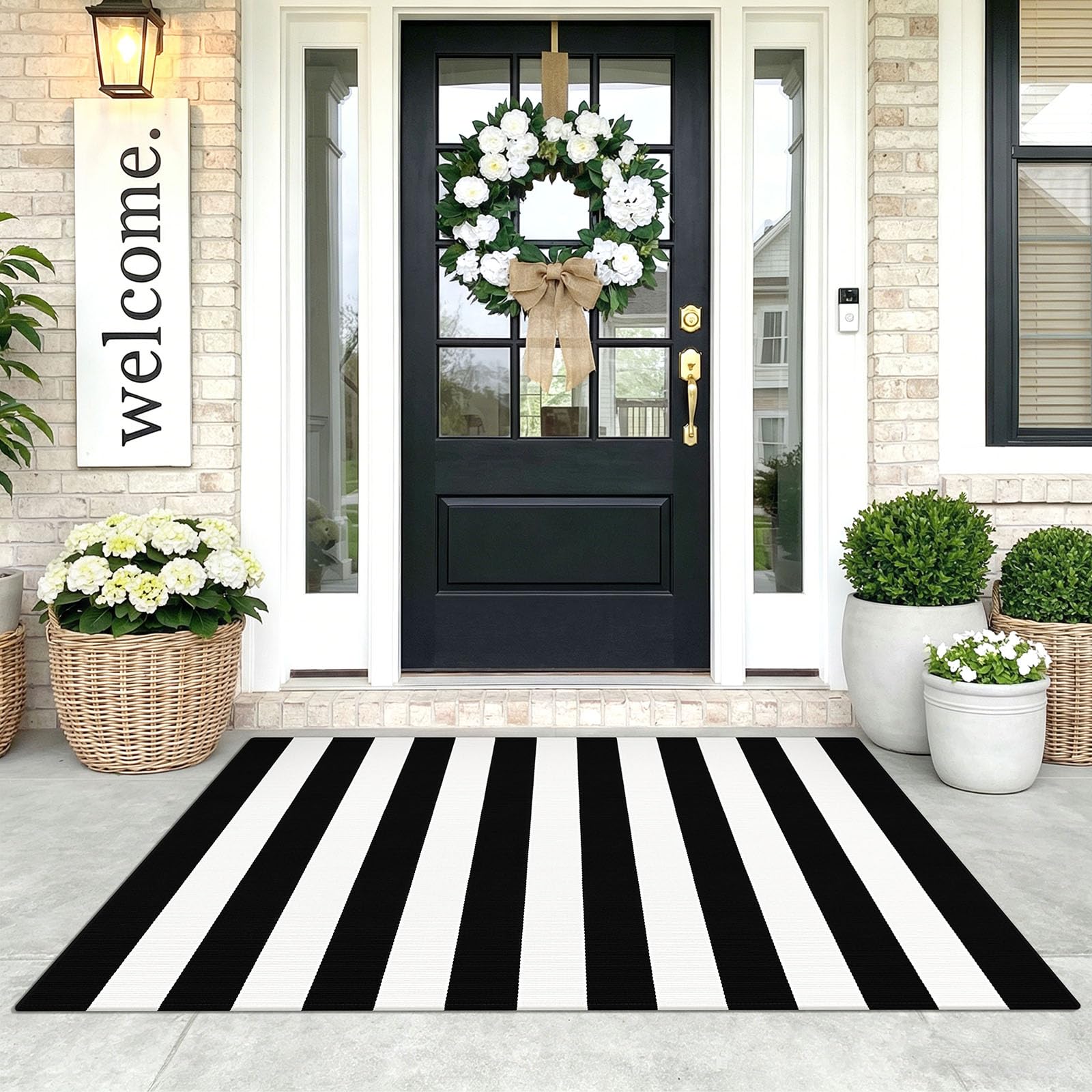 KOZYFLY front view 3x5 rug showing bold black and white pattern and instant style