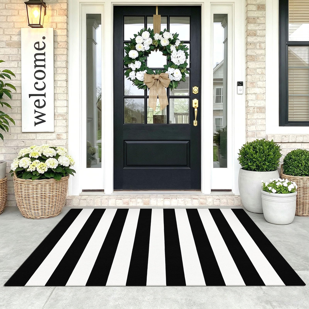 KOZYFLY front view 3x5 rug showing bold black and white pattern and instant style