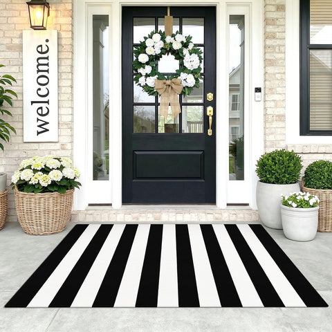 KOZYFLY front view 3x5 rug showing bold black and white pattern and instant style