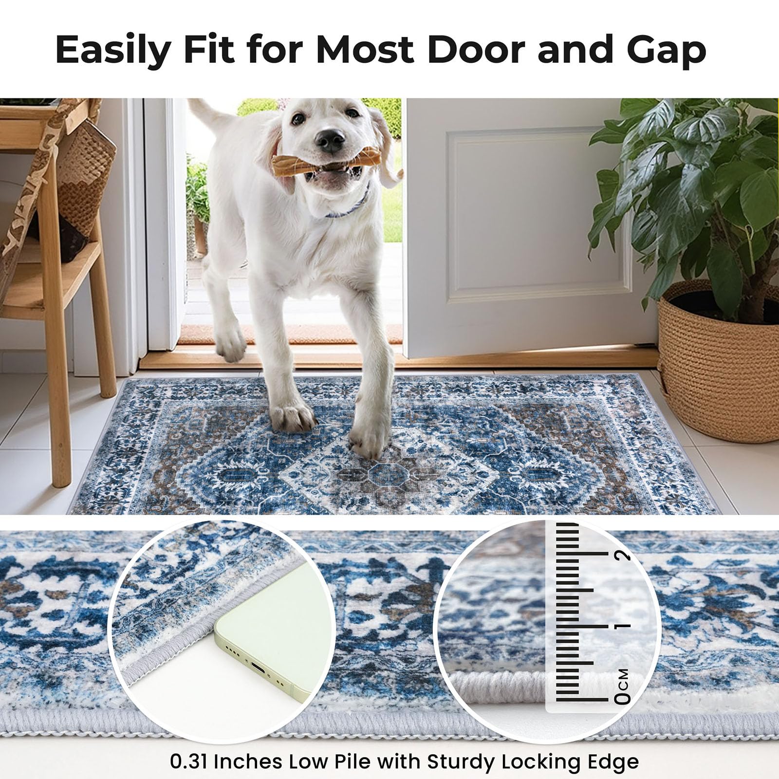 KOZYFLY rug in kitchen area demonstrating easy clean and water resistance