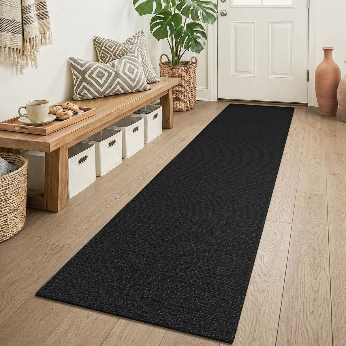 KOZYFLY runner front view showing braided dark grey design and floor protection